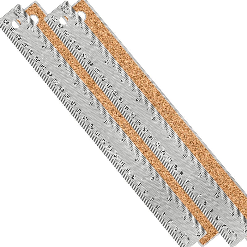 Boompark Metal Ruler 12 Inch:[2 Pieces 12 Inch] Non-Slip Cork Backing Rulers with Inch and Centimeters Prevent Ink Leakage:for School Office Drawing Engineering - Image 1